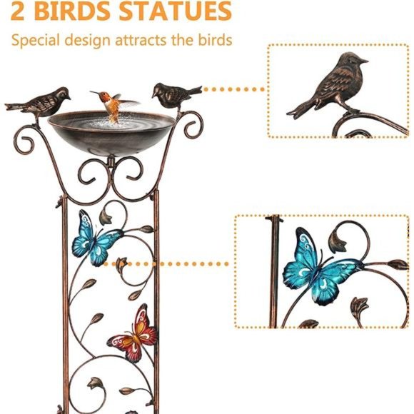 Bird Bath with Trellis Outdoor,Antique Garden Iron Plant Trellis with Decorative - Picture 2 of 6